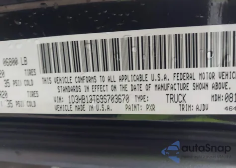 2009 Dodge Ram 1500 Slt/Sport/Trx из США, поврежденный, VIN 1D3HB13T69S703670